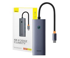 5-in-1 Hub Baseus UltraJoy Series USB-C to HDMI4K@30Hz+3xUSB 3.0+1xPD (pilkas)