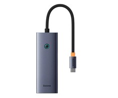 5 viename šakotuvas „Baseus UltraJoy“ serijos USB-C į HDMI4K@30Hz+3xUSB 3.0+1xPD (pilkas)