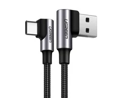 Kampinis kabelis iš USB į USB-C UGREEN US176, 3A, 0.5 m (juodas)