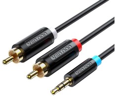 Vention kabelis audio adapteris 3.5mm kištukas - 2x kištukas RCA 8m – Juodas