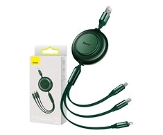 Baseus Bright Mirror 2 USB 3-in-1 kabelis skirtas micro USB - USB-C - Lightning 3.5A 1.1m - Žalias
