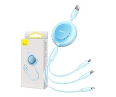 Baseus Bright Mirror 2 USB 3-in-1 kabelis skirtas micro USB - USB-C - Lightning 3.5A 1.1m – mėlynas