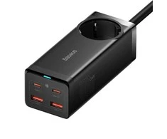 Baseus GaN3 Pro sieninis įkroviklis / maitinimo juosta 2xUSB + 2xUSB-C + AC 100W juodas