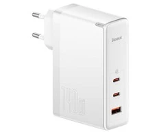 Baseus GaN5 Pro sieninis įkroviklis 2xUSB-C + USB, 140 W (balta)