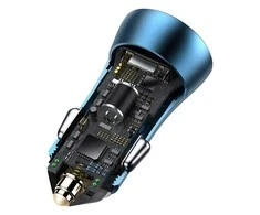 Automobilinis įkroviklis Baseus Golden Contactor Pro, USB + USB-C, QC4.0 +, PD, SCP, 40W (mėlynas) + USB-C - žaibo laidas 1m (mėlynas)