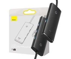 Baseus Lite serijos šakotuvas 4in1 USB-C - 4 x USB 3.0 + USB-C 1m – Juodas