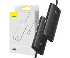 Baseus Šakotuvas USB-C 4 prievadų (USB 3.0) 25cm, juodas