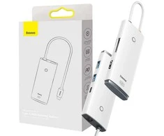 „Baseus Lite“ serijos daugiafunkcis HUB USB Type C - 2 x USB 3.0 / USB Type C PD / HDMI 1,4 / SD / TF Baltas