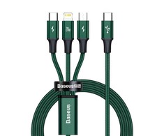 Baseus Rapid serijos Micro USB + Lightning + USB-C kabelis skirtas M+L+T 20W 1.5m – Žalias