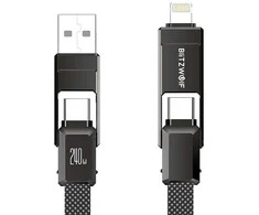 Blitzwolf BW-HDC7 4-in-1 USB+C+Lightning kabelis 240W 1.2m juodos spalvos