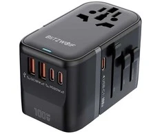 „Blitzwolf BW-TA2 5-in-1“ kelioninis adapteris su 2 USB PD + 2 C QC + C GaN 100W