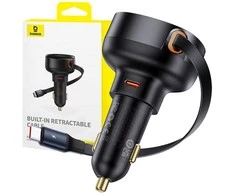 Automobilinis įkroviklis Baseus Enjoyment Pro su USB-C laidu, 60 W (juodas)