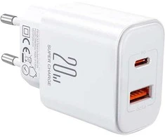 „Joyroom“ kelioninis įkroviklis U+C, PD 20W su Type-C į Lightning laidu, 1m, Baltas (JR-TCF05)