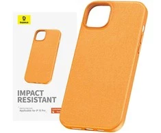 Telefono dėklas, skirtas iPhone 15 ProMax Baseus Fauxther Series (oranžinė)