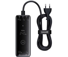 Skaitmeninis įkroviklis Baseus GaN, 3x USB-C + USB + DC, 240 W + kabelis 1 m (juodas)
