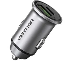 Vention Dviejų prievadų automobilinio įkroviklio ventiliacija FFBH0 USB A+C(18/20) Pilka