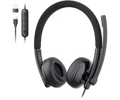Ausinės - EMEET GeniusCall HS50 ausinės, HD garso, triukšmo slopinimo mikrofonas, USB-A/USB-C, Juoda