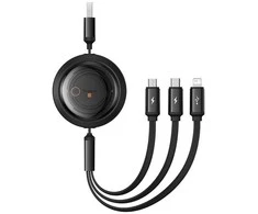 Greito įkrovimo laidas 3in1 Baseus Free2Draw, USB į mikro USB+USB-C+Lightning, 3.5A, 1.1m (juodas)