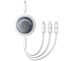 Greito įkrovimo laidas 3in1 Baseus Free2Draw USB-C prie USB-C/Lightning/Micro 100W, 1.1m (baltas)