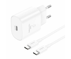 Foneng EU51 USB-C 25W maitinimo įkroviklis + USB-C - USB-C laidas (baltas)