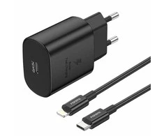 Foneng EU51 USB-C 25W maitinimo įkroviklis + USB-C - Lightning laidas (juodas)