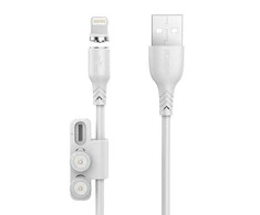 Foneng X62 Magnetic 3in1 USB į USB-C / Lightning / Micro USB kabelis, 2.4A, 1m (baltas)