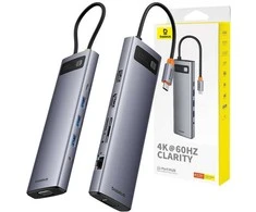 Hub 11in1 Baseus StarJoy Metal Glam Series, USB-C prie HDMI + VGA + 3 x USB 3.0 + USB 2.0 + USB-C PD + RJ45 + SD/TF +3,5 mm