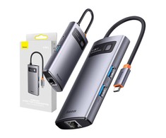 Adapteris 4in1 Baseus Metal Gleam Series USB-C į 3x USB 3.0 + Ethernet RJ45