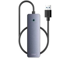 Hub 4in1 Baseus UltraJoy Lite 50cm USB-A iki 4x USB 3.0 + USB-C 5V (pilka)