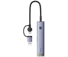 4in1 šakotuvas „Baseus UltraJoy“ su USB-A ir USB-C jungtimis, 3xUSB3.0+USB-C+RJ45 (pilkas)