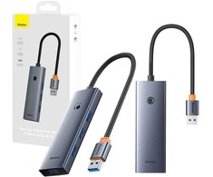 Hub Baseus UltraJoy Series Lite 4 prievadų (USB į USB 3.0*4+Type-C 5V) (pilka)