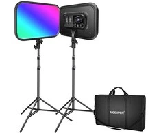 Sieninis šviestuvas Neewer Naujesnis RGB168 RGB LED studijinis komplektas, dvi 60W 2500-8500K lempos + stovai