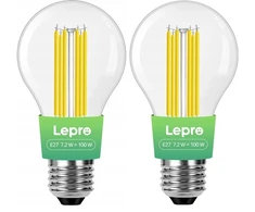 LEPRO 100094-WW-EU-2 E27 Filament LED Bulb, 7.2W (100W), 1521 lm, 2700K, Class A, 2-pack