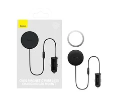 Magnetinis automobilinio telefono laikiklis Baseus CW01 prie ventiliacijos tinklelio su automobiliniu įkrovikliu USB-C, 15W + 25W (juodas)
