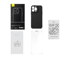 Magnetic Case Baseus Sintetinio pluošto serija, skirta iPhone 14 Pro (juodas)+ grūdintas stiklas + valymo rinkinys