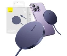 Baseus Simple Mini3 magnetinis belaidis įkroviklis 15 W (dulkėta violetinė)