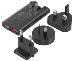 Mini kelioninis sieninis įkroviklis Choetech PD6011 PD65W GaN plonas USB-A+C (juodas)