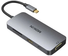 MOKiN 8in1 USB-C adapteris prie 3x USB 3.0 + HDMI + USB-C + VGA + SD kortelių skaitytuvas + Micro SD kortelių skaitytuvas (sidabrinis)