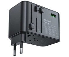 Daugiafunkcis kelioninis sieninis įkroviklis Acefast Z1, 2xUSB-A, 3xUSB-C, GaN, 67W, US/ES/UK/AU (juodas)