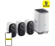 N1 Baseus 2K outdoor camera set of 3 baltos spalvos