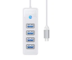 Orico Hub adapteris USB-C į 4x USB 3.0, 5 Gbps, 0.15 m (baltas)