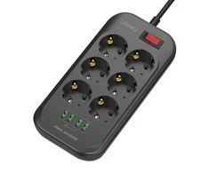 Ilgintuvas su 6 AC lizdais 4x USB LDNIO 2m - juoda