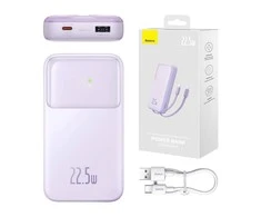 Powerbank Baseus Comet su USB į USB-C laidu, 10 000 mAh, 22.5 W (violetinė)