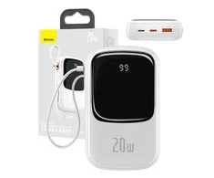 Baseus Qpow PRO Powerbank kabelis, 20000mAh, 20W (balta)