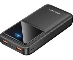 Vention Powerbank, ventiliacija, FHLB0, 20000 mAh, mikro USB, USB-C, 2xUSB-A, 22.5 W (juoda)