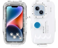 Puluz vandeniui atsparus iPhone dėklas (40 m) su vienkrypčiu vožtuvu (baltas)