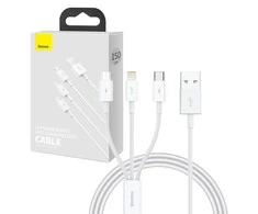 Greitas įkrovimas iš USB į M+L+C Baseus Superior Data 3.5A 1m (baltas)
