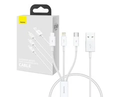 Greitas įkrovimas iš USB į M+L+C Baseus Superior Data 3.5A 0.5m (balta)