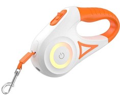 Rojeco Dog automatinis pavadėlis LED 5 m (balta ir oranžinė)
