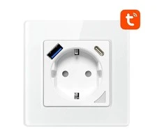 Sieninis šviestuvas Išmanusis WiFi sieninis lizdas Avatto N-WOT10-USB-W TUYA USB USB-C - baltas